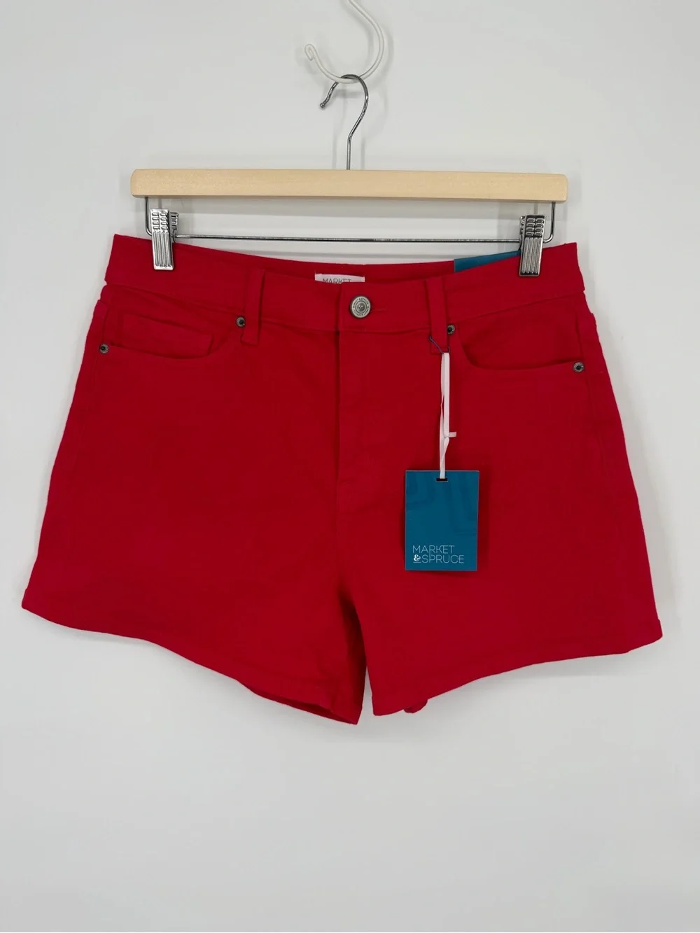 Market & Spruce Sora 4” A-Line Red Denim Shorts Sz 8 NWT